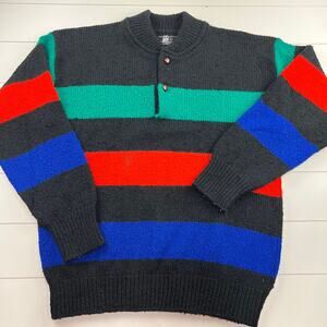 Lobo by Pendleton Vintage Pullover Henley Wool Sweater Size M black blue Stripe